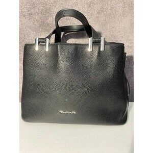 Tahari Black Pebbled Faux Leather Satchel Handbag Shoulder Bag Multi Compartment